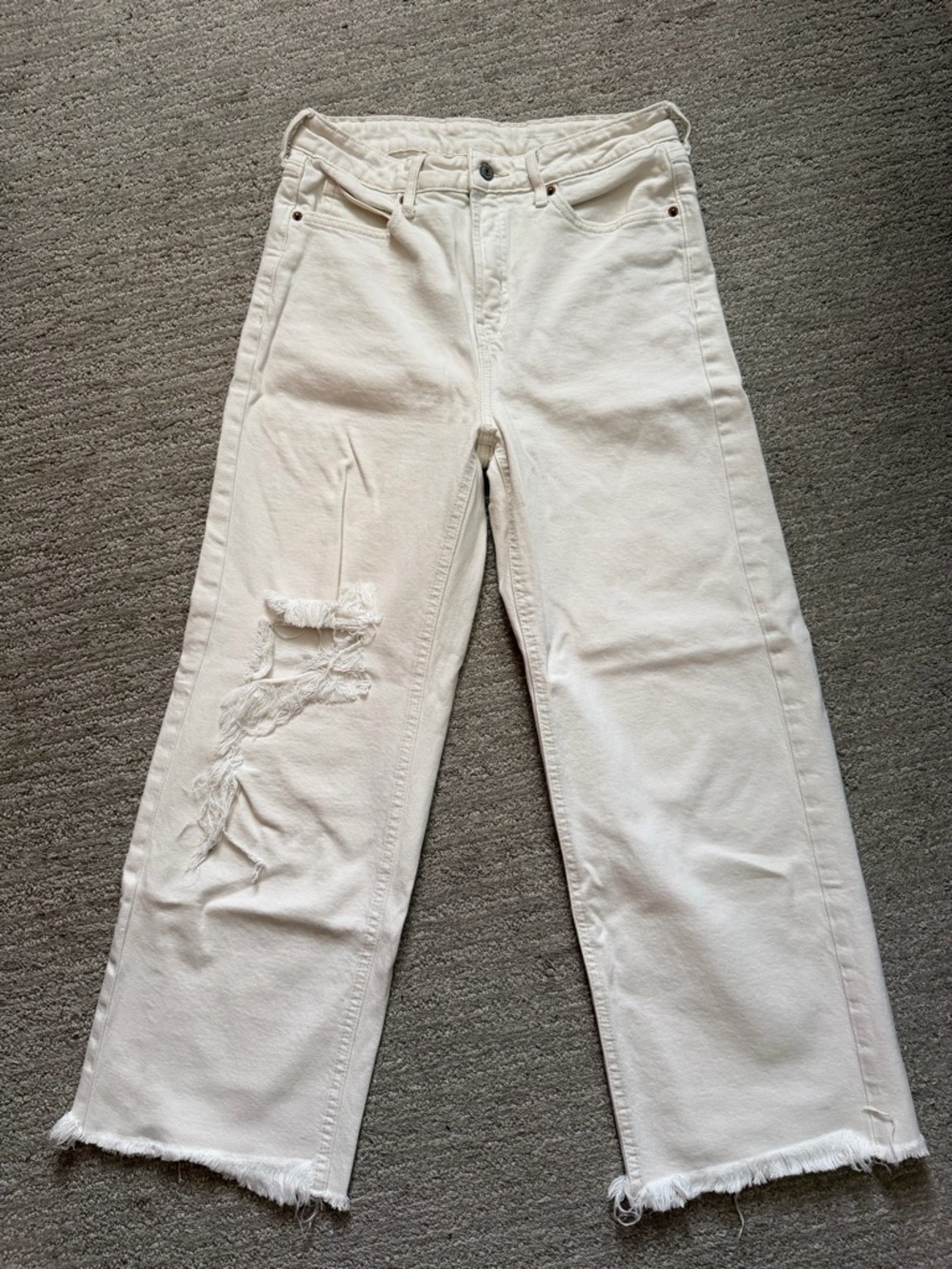 White Distressed Wide-Leg Jeans